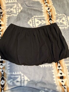 Open Yy Black Bubble Hem Mini Skirt - Logo Waistband
